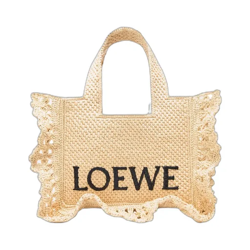 Small Loewe Font Tote In Raffia