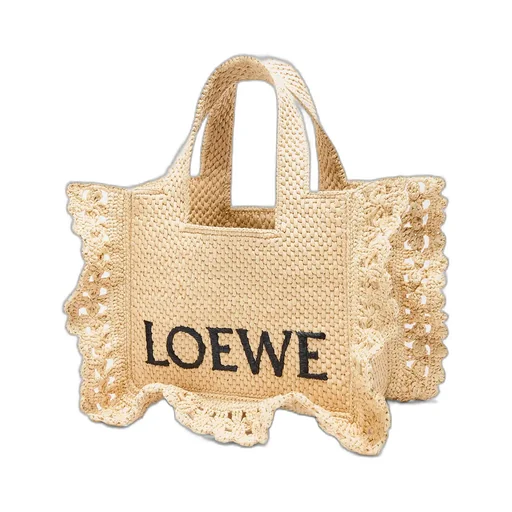 Small Loewe Font Tote In Raffia