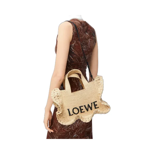 Small Loewe Font Tote In Raffia