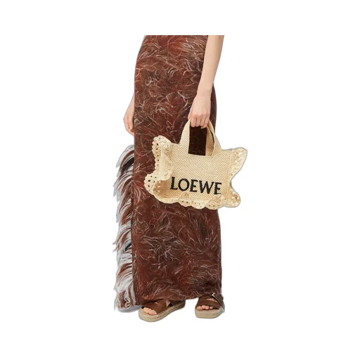 Small Loewe Font Tote In Raffia