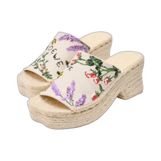 Petal Espadrille Platform Slide In Embroidered Canvas