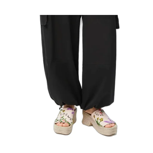 Petal Espadrille Platform Slide In Embroidered Canvas