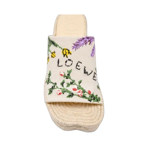 Petal Espadrille Platform Slide In Embroidered Canvas