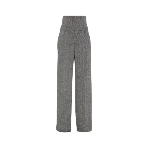Herringbone High-Waist Trousers