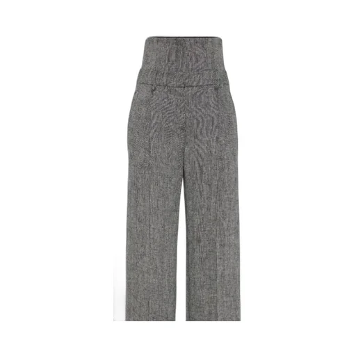 Herringbone High-Waist Trousers