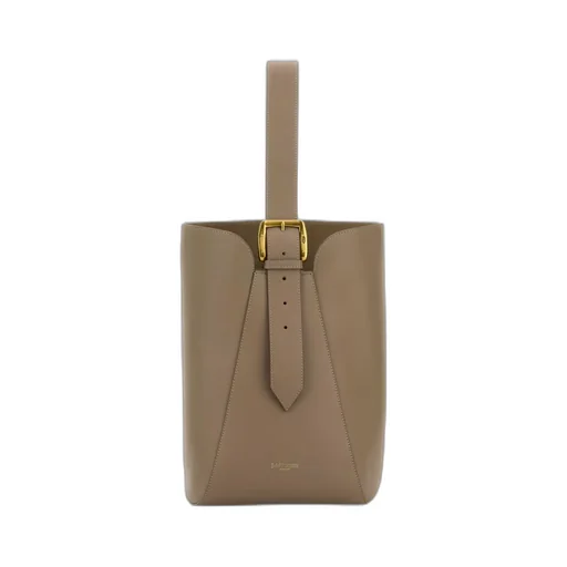 Buckle-Fastening Leather Bucket Bag