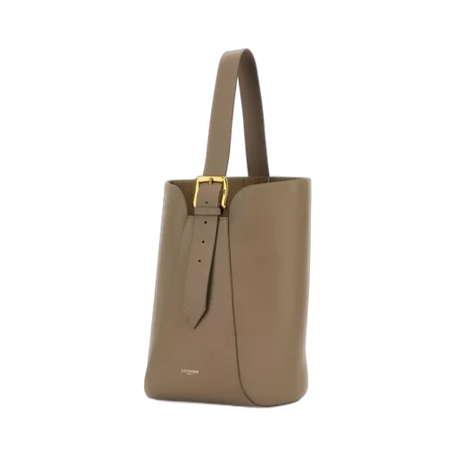 Buckle-Fastening Leather Bucket Bag