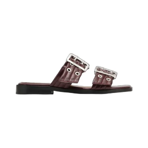 Feminine Buckle Two-Strap Sandals In Burgundy