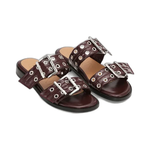 Feminine Buckle Two-Strap Sandals In Burgundy