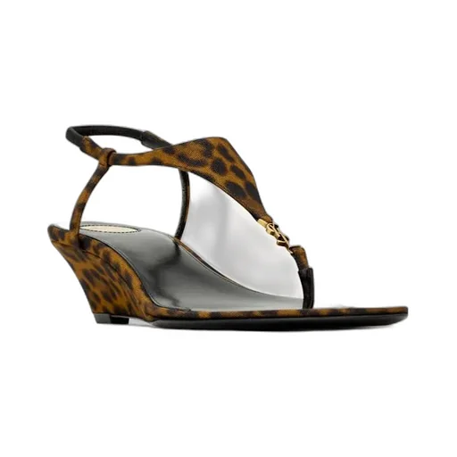 Saint Laurent Cassandra Leopard Wedge Sandals