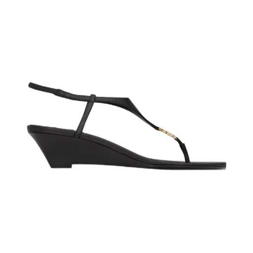 Saint Laurent Cassandra Logo Plaque Wedge Sandals