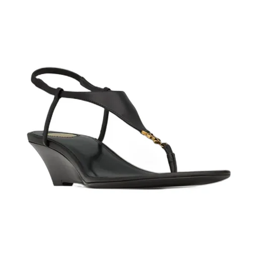 Saint Laurent Cassandra Logo Plaque Wedge Sandals