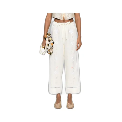 Flower Embroidered Casual Pants