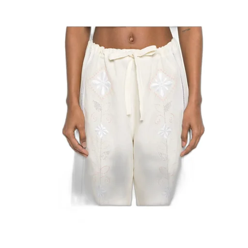 Flower Embroidered Casual Pants
