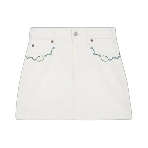 Embroidered Mini Skirt In Raw Wash White Denim