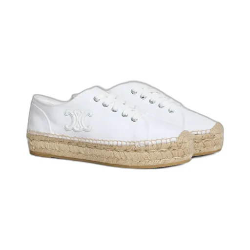 Les Espadrilles Celine Lace-Up In Canvas And Calfskin