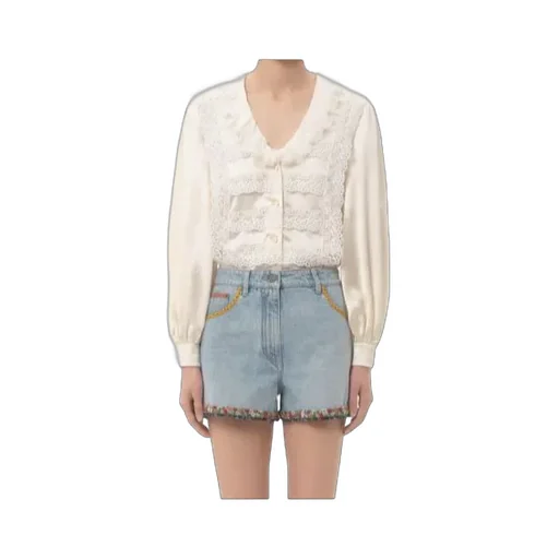 Ruffled Lace Silk Shirt