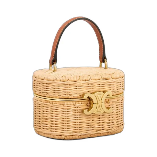 Triomphe Oval Box In Wicker And Calfskin