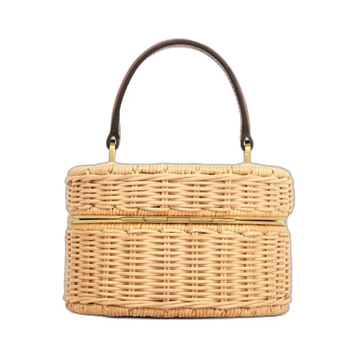 Triomphe Oval Box In Wicker And Calfskin