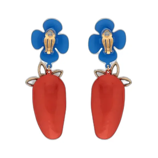 Saint Laurent Flower Strawberry Pendant Clip-On Earrings