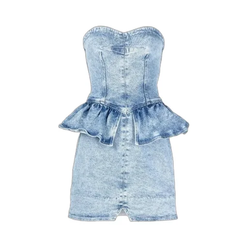 Strapless Denim Peplum Mini-Dress