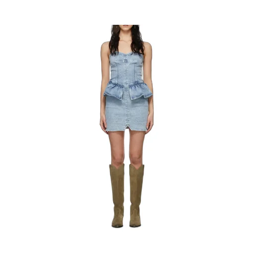 Strapless Denim Peplum Mini-Dress
