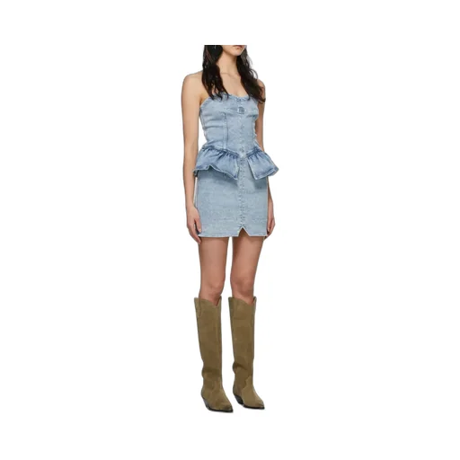 Strapless Denim Peplum Mini-Dress