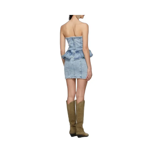 Strapless Denim Peplum Mini-Dress