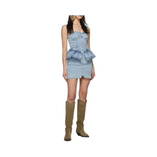 Strapless Denim Peplum Mini-Dress