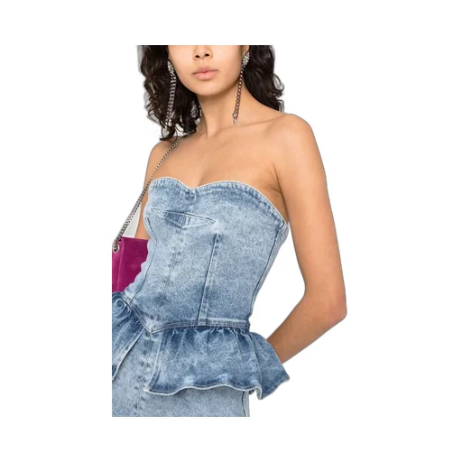 Strapless Denim Peplum Mini-Dress