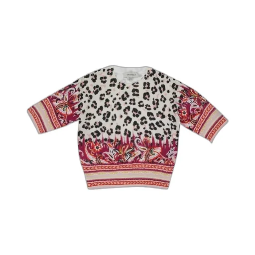 Twin Set Bambina Maglia Stampa Animalier In Misto Cotone