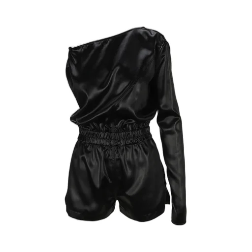 One-Shoulder Cutout Satin Playsuit