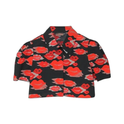 Elisabetta Franchi La Mia Bambina Camicia Cropped In Popeline Stampa Bocche