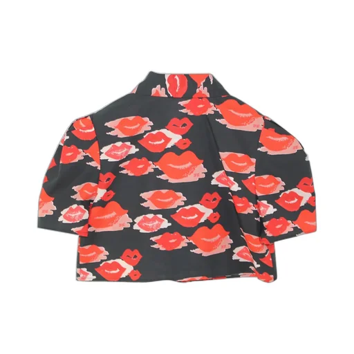 Elisabetta Franchi La Mia Bambina Camicia Cropped In Popeline Stampa Bocche