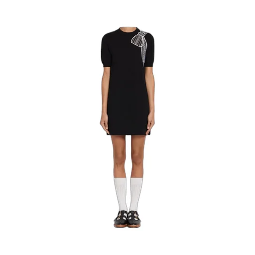 Bow-Embroidery Knitted Dress