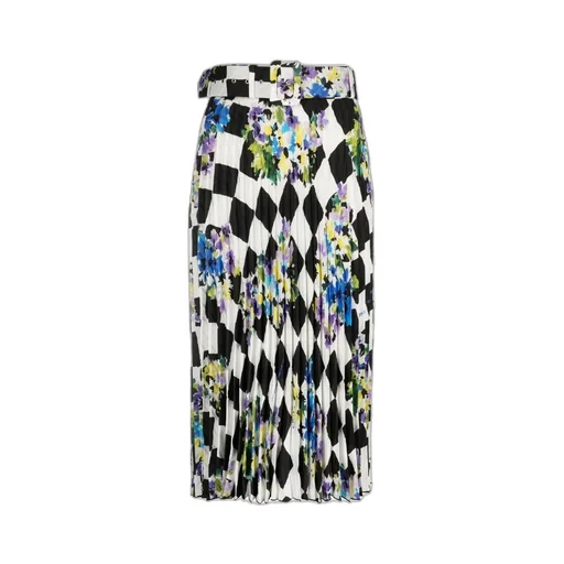 Off-White Floral Check Print Pleated Midi Skirt