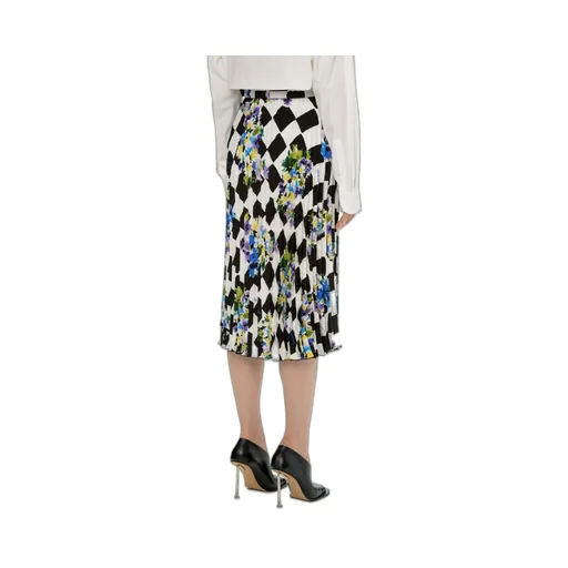 Off-White Floral Check Print Pleated Midi Skirt