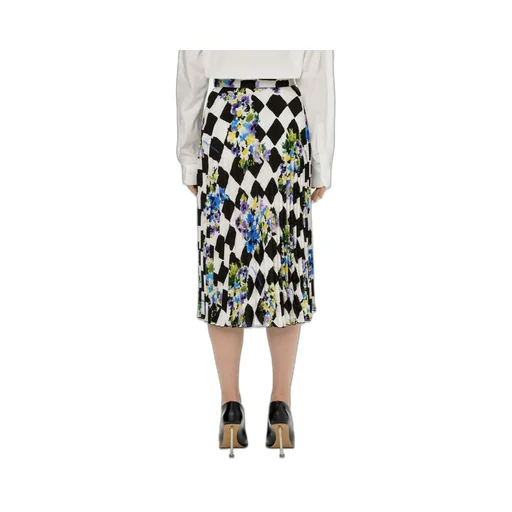 Off-White Floral Check Print Pleated Midi Skirt