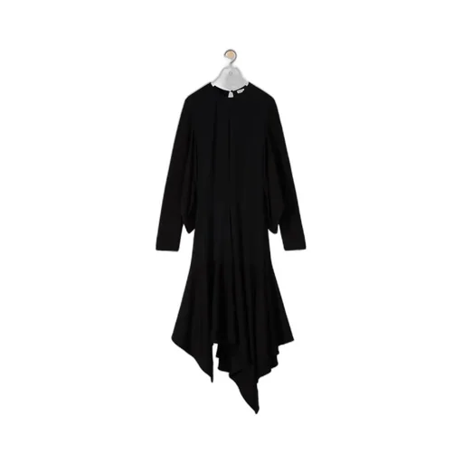 Long-Sleeve Handkerchief-Hem Dress