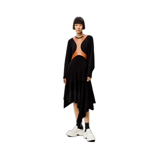 Long-Sleeve Handkerchief-Hem Dress