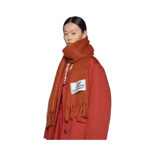Marni Logo Patch Fringed Scarf