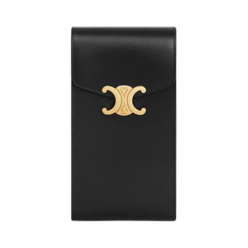Triomphe Phone Pouch In Shiny Calfskin