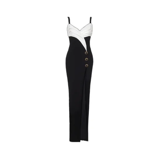 Balmain Two-Tone Long Crepe Dress