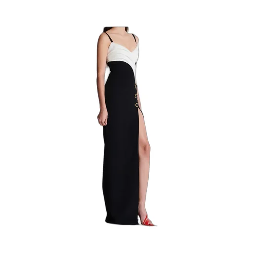 Balmain Two-Tone Long Crepe Dress