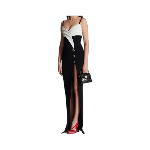 Balmain Two-Tone Long Crepe Dress