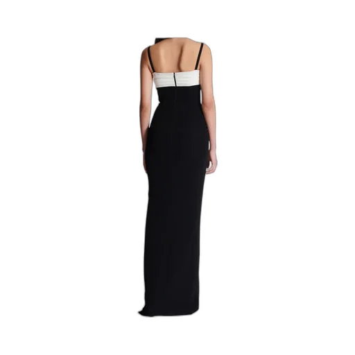 Balmain Two-Tone Long Crepe Dress