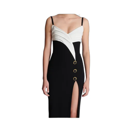 Balmain Two-Tone Long Crepe Dress