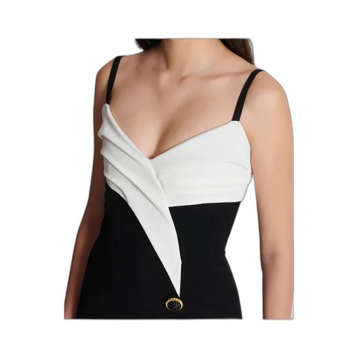 Balmain Two-Tone Long Crepe Dress
