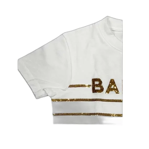 Balmain Kids Logo Sequin-Striped Round Neck T-Shirt