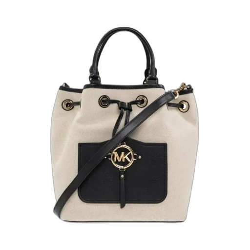 Two-Tone Leather-Trim Bucket Bag